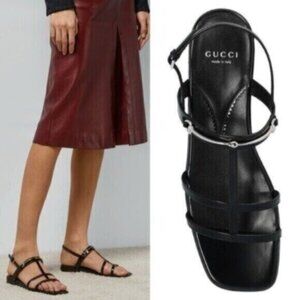 NIB Gucci Divine Horsebit Nero Black Caged Leather Slingback Sandals Size 7.5